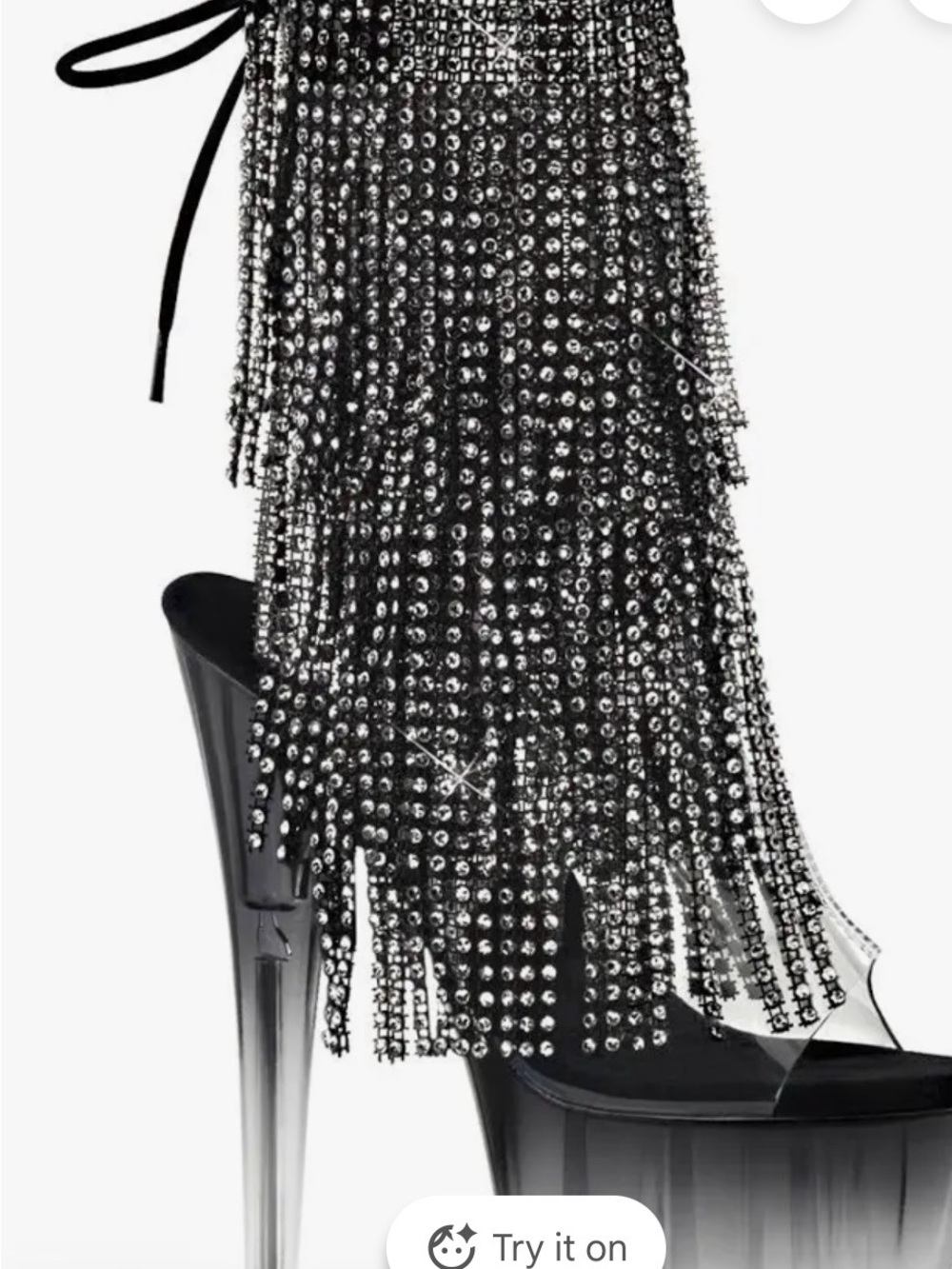 Pleaser Black Crystal Fringe Platform Heels